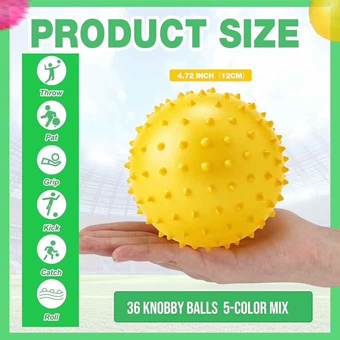 Jerify Knobby Balls Bouncy Spiky Sensory Ball Bulk Soft Inflatable Massage Stress Plastic Toy for School Party Play Indoor Outdoor