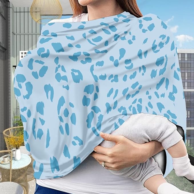 Forchrinse Blue Leopard Print Baby Car Seat Cover Girls Boys Breastfeeding Nursing Cover Soft Stretchy Multi Use Cover for Shopping Cart/High Chair/Stroller