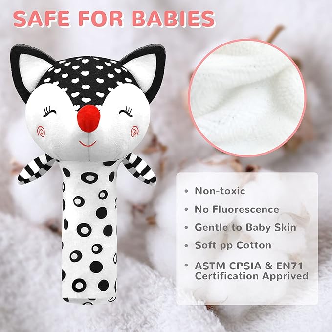 XIXILAND Black and White Car Seat Toys & High Contrast Baby Rattles 0-6 Months, Newborn Toys Baby Toys 0-3 Months Infant Toys for 0 3 6 9 12 Months Girls Boys