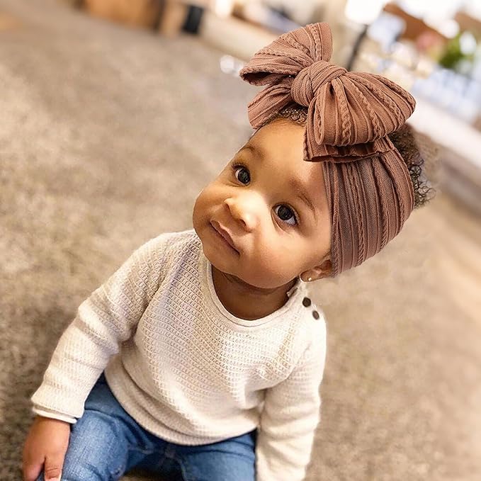 LemonSpace Handmade Baby Bows for baby girls Stretchy Nylon Hair Bands Hair Accessories with Headbands Bows for Newborn Baby Girls Infant Toddlers Kids Bow(Pink Brown light Beige)