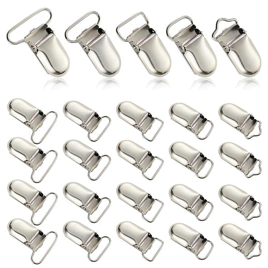 25 PCS Baby Girl Pacifier Metal Clip DIY Suspender Clips for Stroller Toy Straps Bibs Fasteners Supplies Garters Crafting Making Hardware Bulk (5-Styles, Silver)
