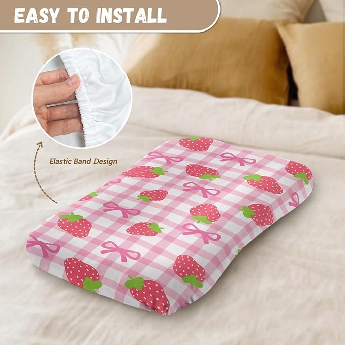 Strawberry Bow Baby Lounger Cover Soft & Breathable Newborn Replacement Nest Slipcover 31.5'' x 21.3'' Lounger Covers for Girls Intant Snuggle Me Cover Pink