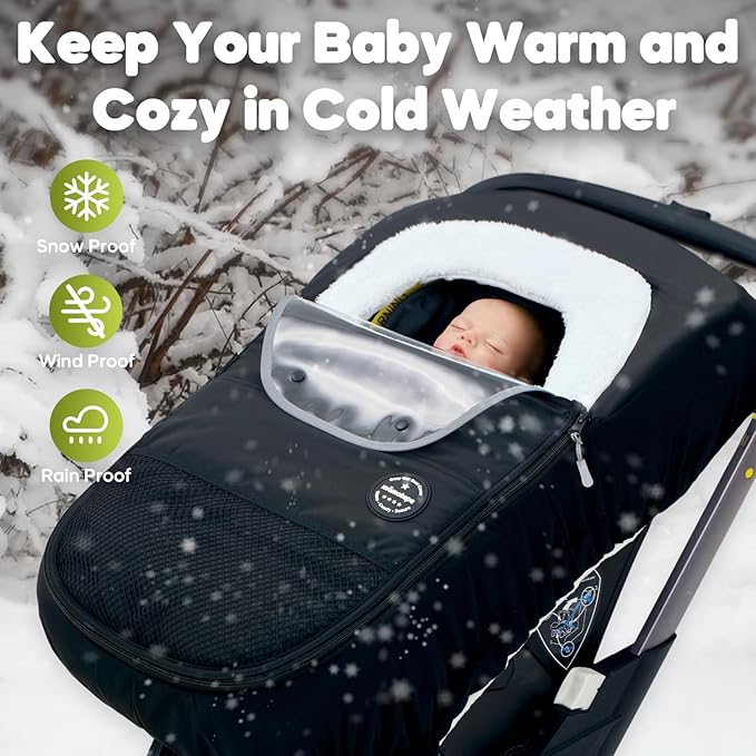 Mamatepe Winter Baby Car Seat Cover, Rain and Snow Repellent, Windproof Warm Fleece Breathable with U Shape Zipper for Newborn Car Seat, Universal for Infant Car Seat