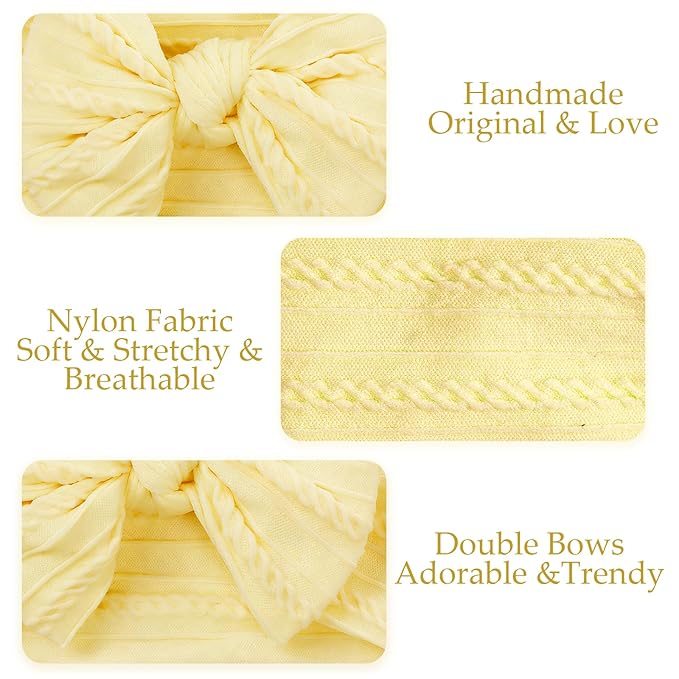 baotongle 3pcs Baby Girls Headbands Soft Stretchy Nylon Hair Bands Hair Accessories with Bows for Newborn Baby Girls Infant Toddlers Kids(Yellow,Pale Yellow,Orange Pink, 5.7inches)