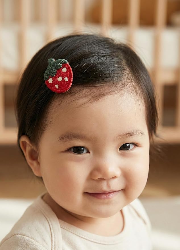 Baby Girl Hair Clips Non Slip for Thin to Thick Hair - No Damage Soft Barrettes for Newborn Infant Toddler - Cute Cartoon Hair Accessories Set (Cherry)