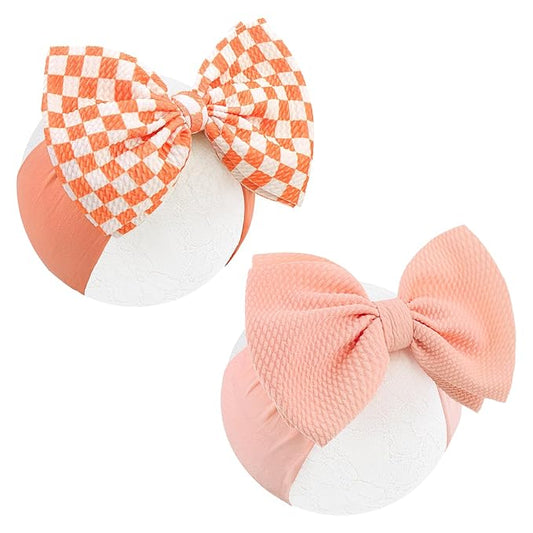 YanJie 2PCS 6’’ Orange Bows for Baby Girls Checkered Headband Tangerine Bow Infants Toddler Hair Accessories Newborn Headbands Hair Bow Baby Clothes