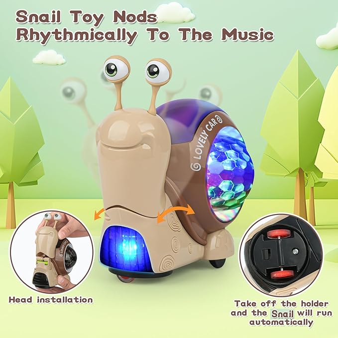 Baby Toddler Crawling Toys 6-12 Months, Musical Snail Baby Toy, Infant Crawling Tummy Time Development Toys Boy Girl Christmas Birthday Gifts