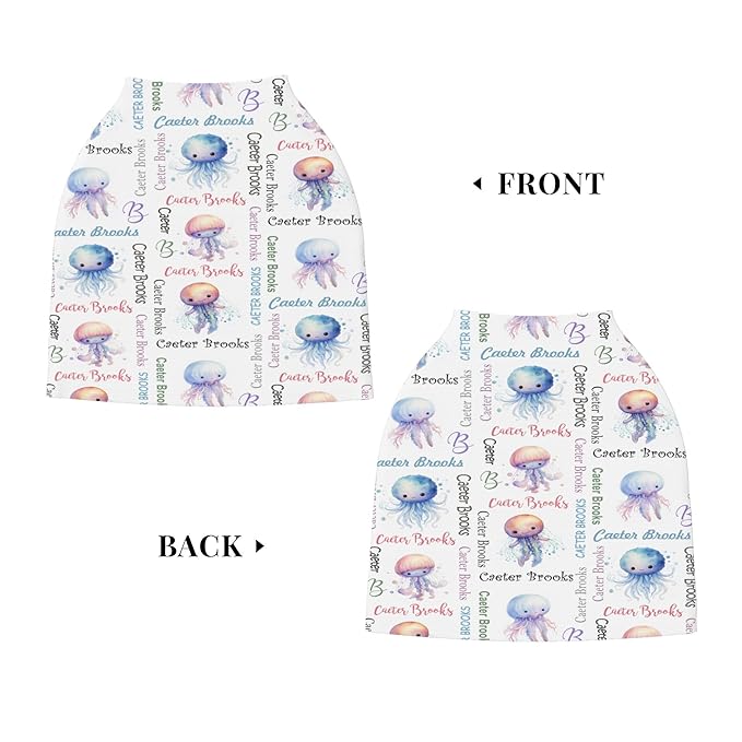 Personalized Baby Car Seat Cover with Name Stroller Canopy Custom Jellyfish Carseat Cover Newborn Baby Boy Girl Nursing Cover for Moms First Birthday Gift