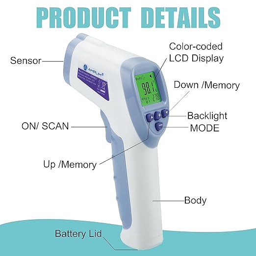 Amplim Deluxe No Touch Forehead Thermometer for Babies and Adults | Bundle Pack