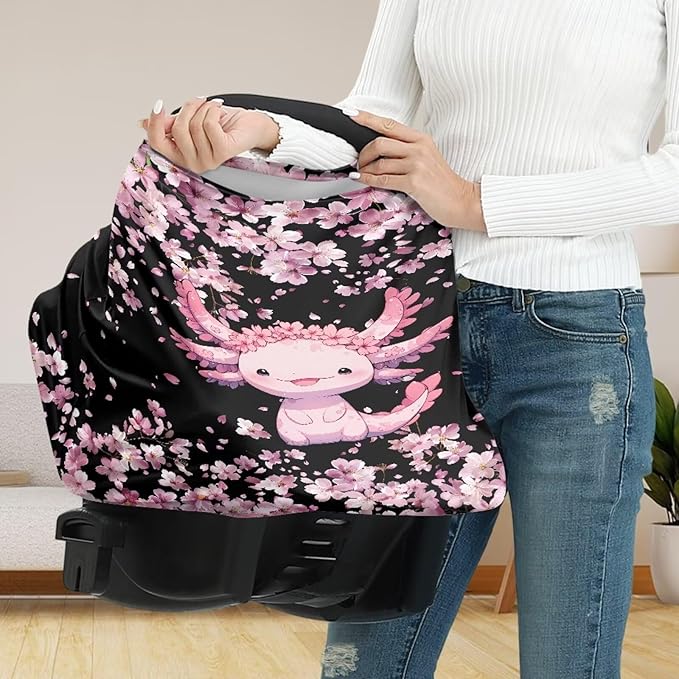 Cherry Blossom Car Carseat Canopy for Puppy’s Lover Multifunctional Daily Baby Nursing Cover Axolotl Breastfeeding Cover Privacy Protector
