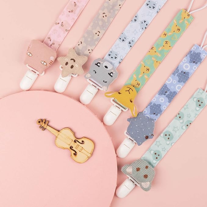 babygoal Doll Pacifier Clips with Pacifier Case, 6 Pack Binky Paci Holder Clips Leashes Fits for Most Baby Pacifiers and Binkies