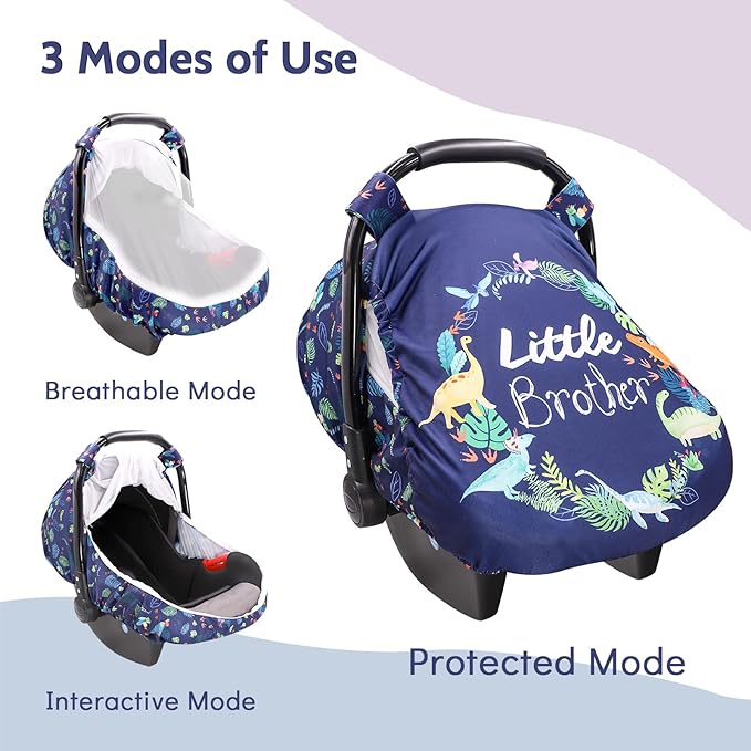 Car Seat Covers for Babies Boys, Little Brother Infant Carseat Canopy, Stretchy Newborn Stroller Carrier Cover, Dinosaur