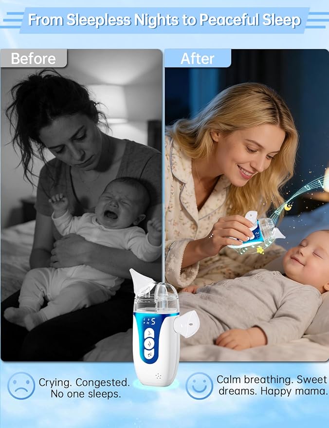 Nasal Aspirator for Baby,2-in-1 Smart Electric Nose Sucker, 2026 Upgraded with AI Anti-Backflow Protection,70Kpa Hospital-Grade Suction,15ml Large Capacity,5 Levels,Ultra-Quiet with Music-Dark Blue