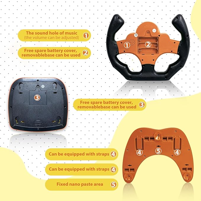 RedCrab Steering Wheels with Brake and Gas Pedals Toy for Kids,Pretend Driving Seat Toys with Light and Music,Simulated Driving for Toddlers,Baby Electric Early Learning Educational Toys (Orange)