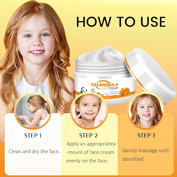 AOAO Calendula Cream, Plant-Based Moisturizer, Gently Hydrates Dry Sensitive Skin for Baby & Kids Face and Body, Natural Botanical Face Cream for Soothing Nourishing Care, No Paraben, 3.53oz
