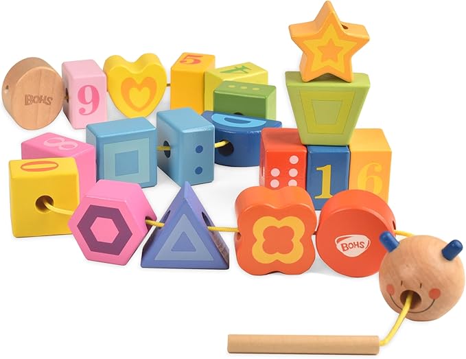 BOHS Caterpillar Lacing Blocks - Threading & Stacking - Toddler Learn Counting, Numbers and Shapes- Baby Kids Fine Motor Skills Toys