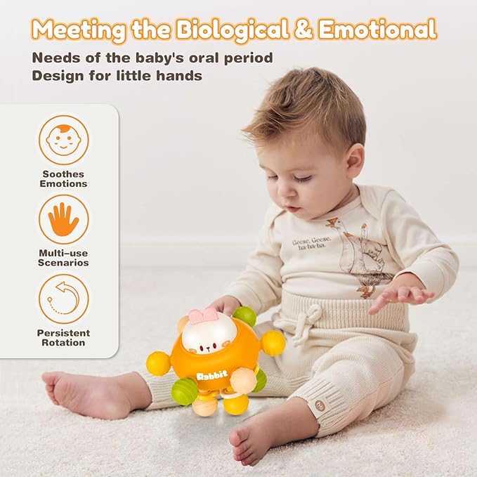 TOHIBEE Baby Teething Toys, Montessori Sensory Teether & Rattle for 0-12 Months, Orange Silicone, Perfect for Boys & Girls