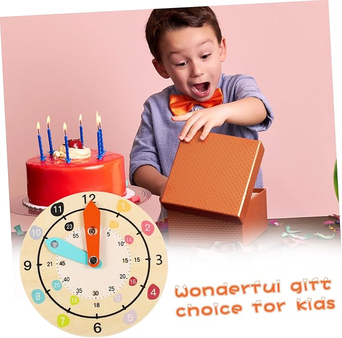 Multifunctional Wooden Clock for Learning and Color Recognition Educational Preschool Teaching Clock Cartoon Style for Intellectual Development and Rule Understanding