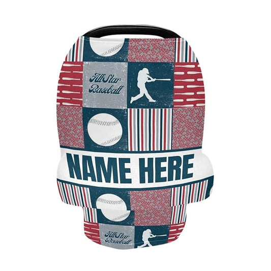 Personalized Baseball Sports Baby Car Seat Cover for Babies with Name, Custom Plaid Design Baby Car Seats Canopy for Boys, Nursing Breastfeeding Stroller Covers Infant Car Seat Blanket for Newborn