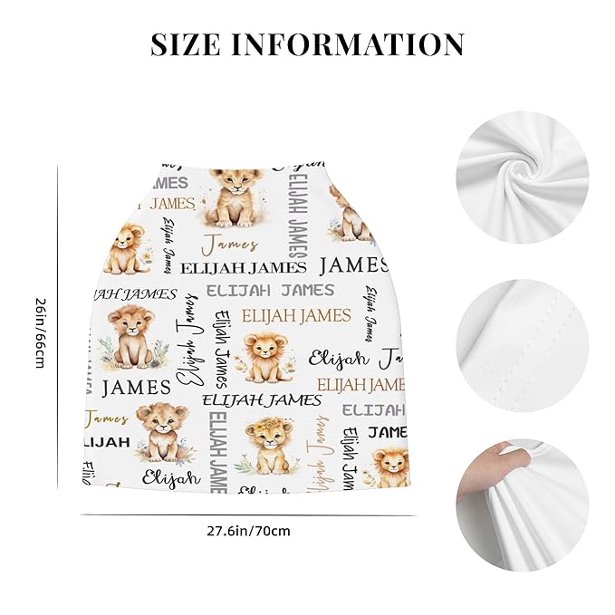Personalized Baby Car Seat Covers for Babies, Custom Lion Nursing Breastfeeding Carseat Canopy with Name, Infant Stroller Covers for Newborn Girls Boys, Breathable Carseat Cover