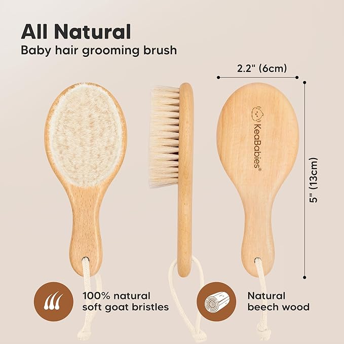 Wooden Baby Hair Brush for Toddler Girls, Boys - Cradle Cap Brush for Babies, Soft Goat Bristles, Perfect Gentle Scalp Newborn Comb for Infant, Girls, Boys, Bath Essentials(Walnut, Petite)
