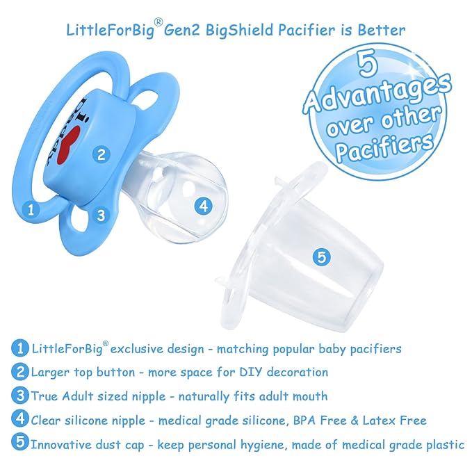 LittleForBig Bigshield Gen-II Adult Sized Printed Pacifier I Love Daddy Pattern Blue