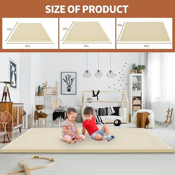 Baby Play Mat for Floor - 1.4" Thick Memory Foam Rug, 50"x50" Playpen Tummy Time Mat, Soft Velvet Nursery Rug, Large Padded Crawling Mat, Cushioned Pads for Playroom Toddlers, Infants, Yoga, Tatami