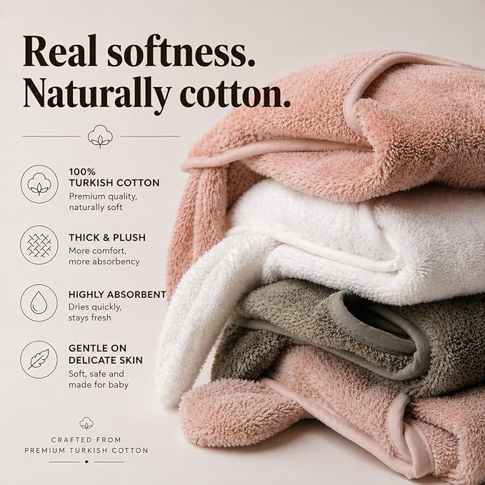 Turkish Organic Cotton Hooded Towels - Heritage Aegean Cotton, Organic Thick Bath Towels for Newborn, (Cozy Bunny, 35×35" — Baby/Toddler Large Size (6 Months–Toddler)) Best New Born Baby Girls Gift