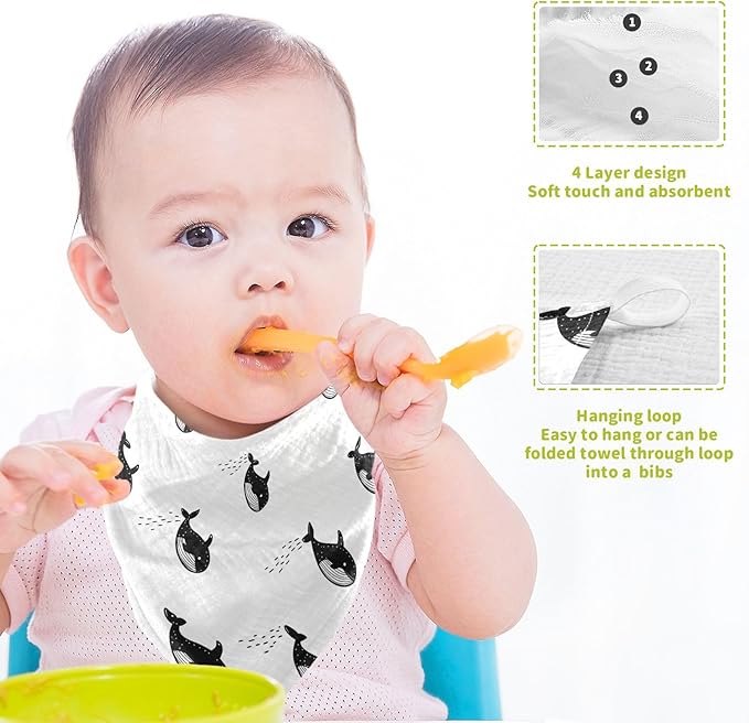 vvfelixl Baby Muslin Washcloths Little Cute Orca Baby Burp Cloths Cotton Babys Face Towel for Newborn Infants Boys Girls Soft and Absorbent 11.8 X 11.8 in, 3 Pack