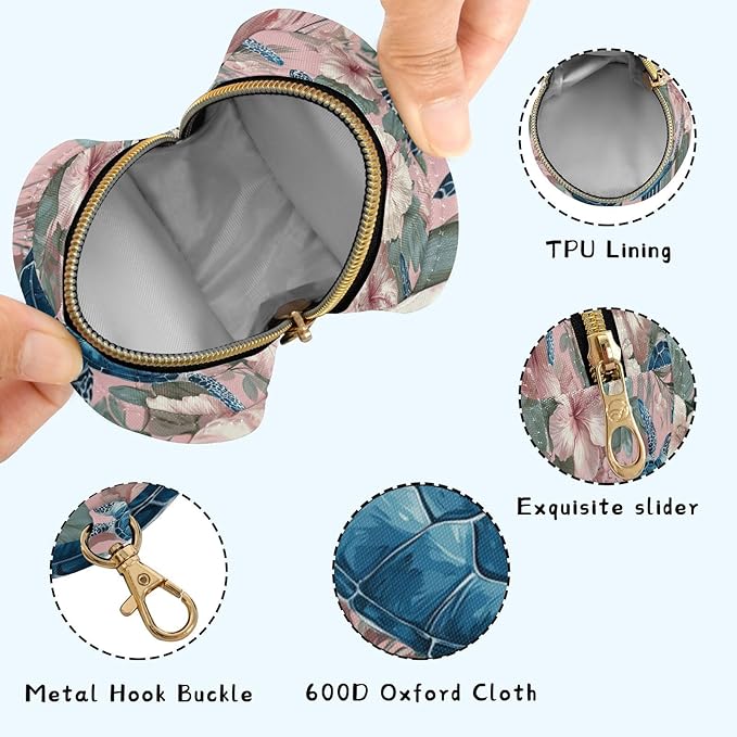 Pacifier Holder with Clip Pacifier Case for Diaper Bag Round Baby Pacifier Pouch Box Bag Portable Sea Turtles and Pink Hibiscus