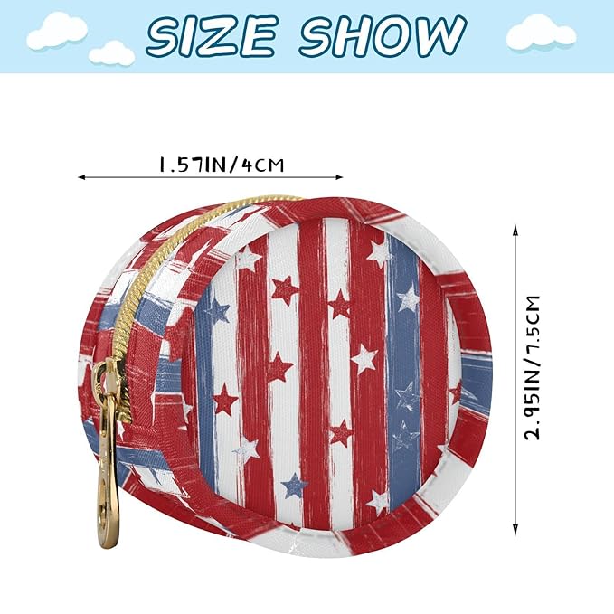 Pacifier Holder with Clip Pacifier Case for Diaper Bag Round Baby Pacifier Pouch Box Bag Portable Red and Blue Stars Independence Day01