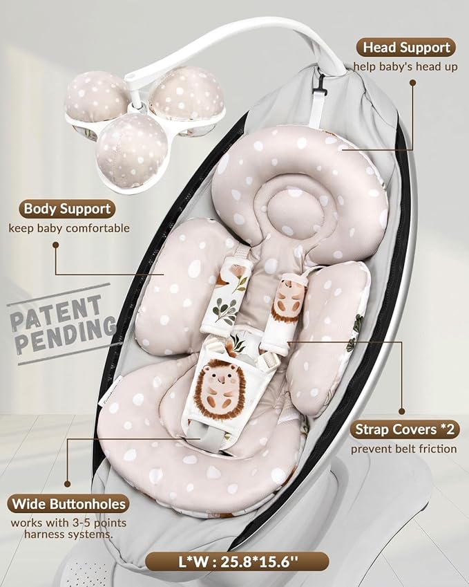 Infant Insert Compatible with 4moms Mamaroo Swing and Infant Carseat, Including 3 Replacement Balls, Reversible Newborn Insert for Baby Swing, Stroller, Bouncer, Soft Fabric - Leaf