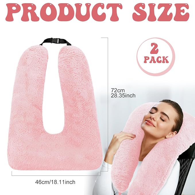 Hoteam 2 Pcs Travel Pillow Car Sleeping Kid Neck U Shaped for The Back Seat Adults Children Head and Body Support Long Distance Journey Accessories (Light Pink)