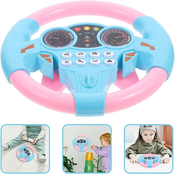 Toyvian Kids Steering Wheel - Toddler Steering Wheel Toy, Simulated Driving Controller, Pretend Driving Toy with Light Music for Boys Girls (Pink)