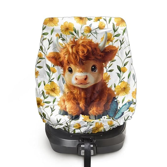 XYZCANDO Highland Cow Car Seat Cover Baby Travel Cartoon Western Car Seat Covers for Babies Girls Waterproof Car Seat Protector for Child Car Seat Novelty Car Accessories Gift for Holiday