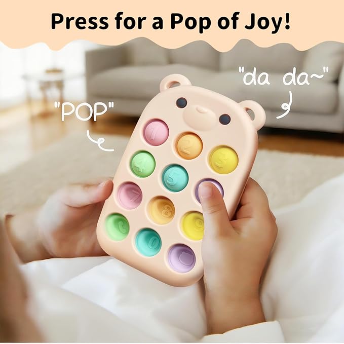 baby phone teething toys, food grade silicone teether toy for baby 3-18 months, chew toys with number pop bubbles, Fidget Toy for Kids, Pop It Game, BPA-Free, Ideal Gift for Baby Girls and Boys