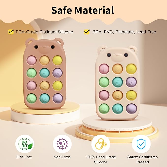 baby phone teething toys, food grade silicone teether toy for baby 3-18 months, chew toys with number pop bubbles, Fidget Toy for Kids, Pop It Game, BPA-Free, Ideal Gift for Baby Girls and Boys
