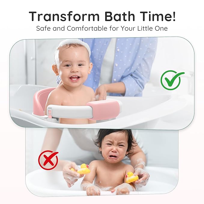 Baby Bath Seat Baby Bathtub - with Strong Suction Cups and 360° Surround Support – Easy Release, Non-Slip Cushion, Lockable Armrests – Infant Bath Chair for Babies 6-24 Months, Pink