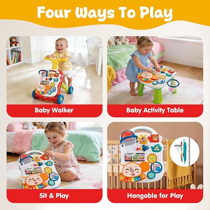 AuntyFey Baby Walker, 3 in 1 Push Walker for Baby Girls Boys, Baby Walking Toy for 1 Year Old Learning to Walk, Sit to Stand Baby Walker Push Toy for Girl 12 Months, Red