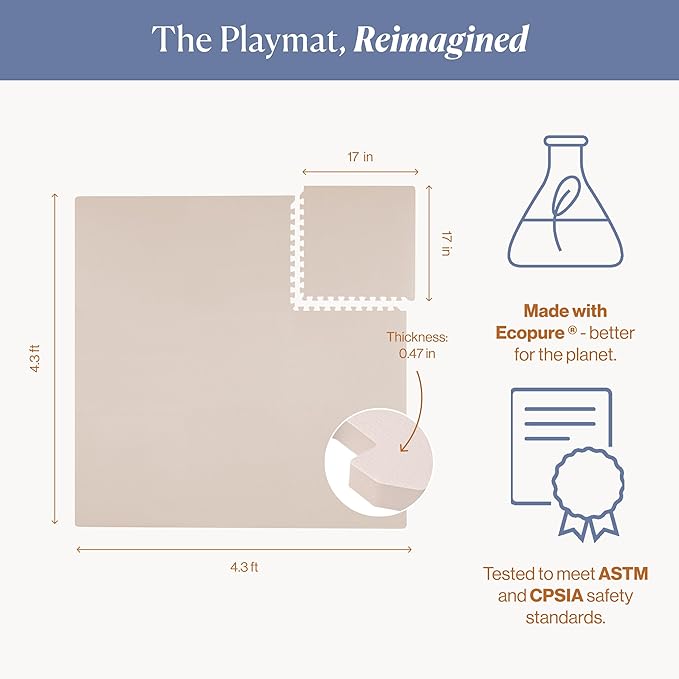 Toddlekind Playmat -Classic Foam Play Mat- 4 x 4 feet Premium Quality Foam Play Mat for Babies/Toddlers, Stylish, Non-Toxic, Odorless, Blush