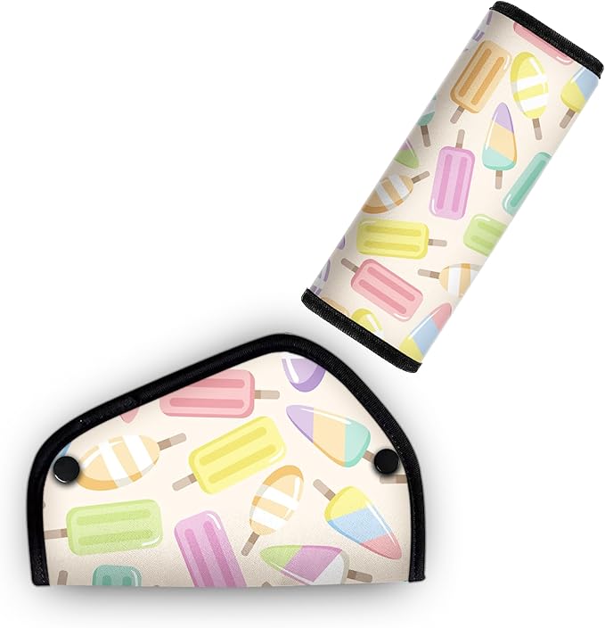 Kid's Seat Belt Cover Pad, Neck & Abdomen Cushion for Children- Soft and Breathable Straps Cover Support (Ice Cream)