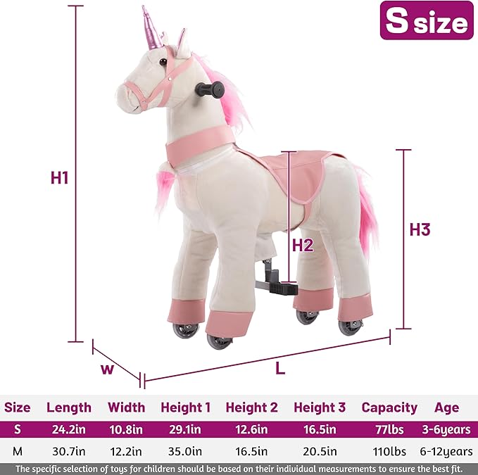 Ride on Unicorn Toys, Kids Ride on Horse Riding Horse Toys Ride on Toys for 3-5 Years Old, Premium Plush Animals Toys Walking Horse with Wheels 29.92" L x 9.84" W x 31.12" H
