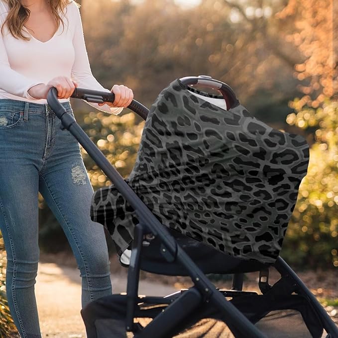 Black Baby Car Seat Cover Leopard Print Metplus Breathable Infant Carseat Cover Lightweight Baby Nursing Cover for Girls Boys Fit Spring Summer/Hot Days/Warm Weather