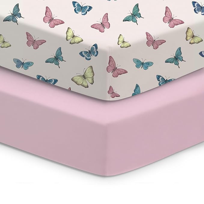 Crib Sheets 2 Pack, Fitted Crib Sheet for Standard Crib Mattress 28x52x9, Ultra Soft Jersey Knit, Breathable Stretchy Deep Pocket, Snug Fit Stays Put, Baby Crib Mattress Sheet