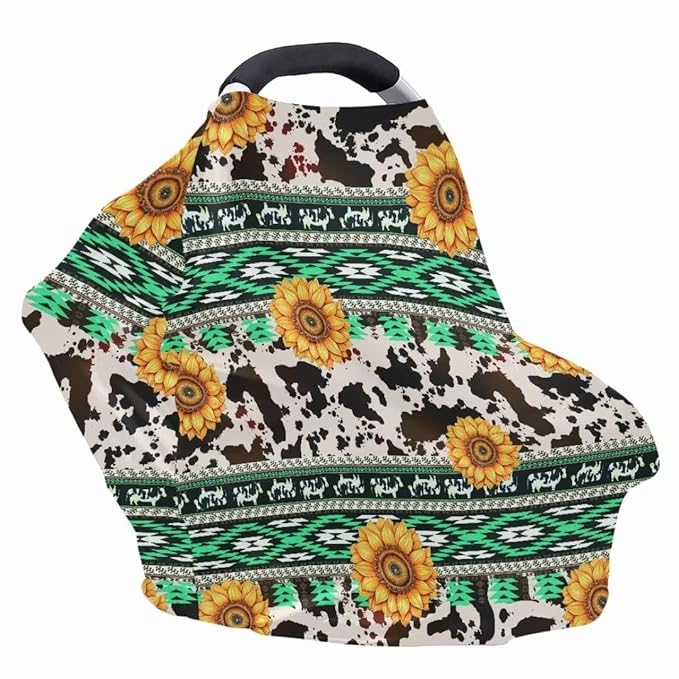 Coldinair Aztec Baby Car Seat Covers for Boys Girls Multi-use Cover Sunflower Baby Carseat Canopy Cow Print Nursing Cover for Breastfeeding