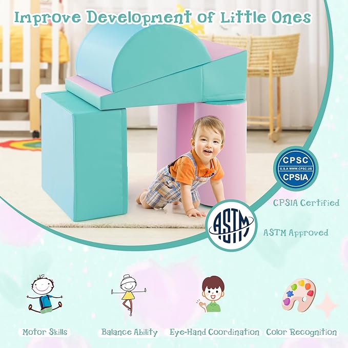 Costzon 5 Pieces Climbing Toys for Toddlers, Soft Foam Block Play Structures Infants Climbers for Child Development, Waterproof Kids Climbing Toys Indoor for Preschool Baby