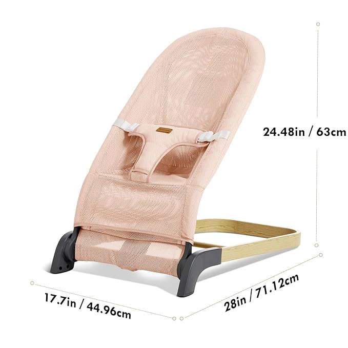 Foldable Baby Bouncer, Baby Seat with 3 Adjustable Heights, Portable Newborn Rocker, Ergonomic Baby Bouncer Seat for Natural Bounce, Bouncer for Babies 0-6 Months, Breathable Mesh (Pink)