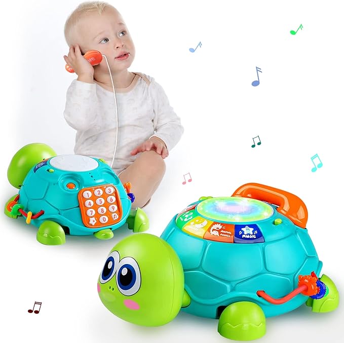 Ussybaby Baby Crawling Toys 6 to 12 Months, Infant Turtle Musical Toys with Phone Hand Drum，Baby 7 8 9 10 11 Months 1-2 Year Old Boy Girl Gift Green