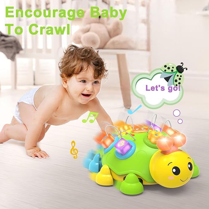 Holaxander Musical Ladybug Baby Toys 6-12 Months, Infant Early Educational Learning Crawling Toys for 1 Year Old Boy, Newborn First Bithday Gift Toy for 7 8 9 10 11 Months Boys Girls (Green)