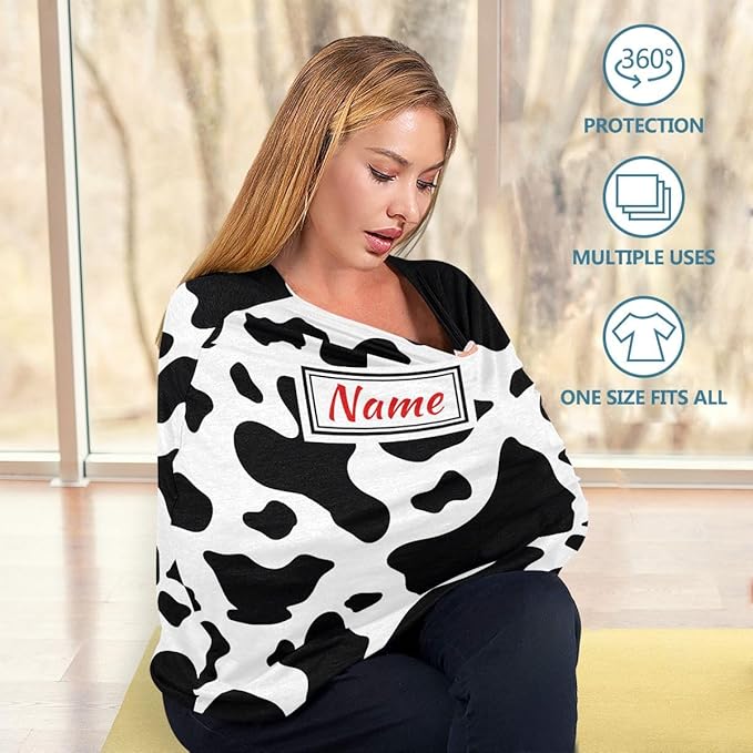Seamless Pattern Cow Skin Custom Baby Car Seat Cover Personalized Your Name Nursing Covers Breastfeeding Scarf Infant Carseat Canopy for Mom Baby Gift